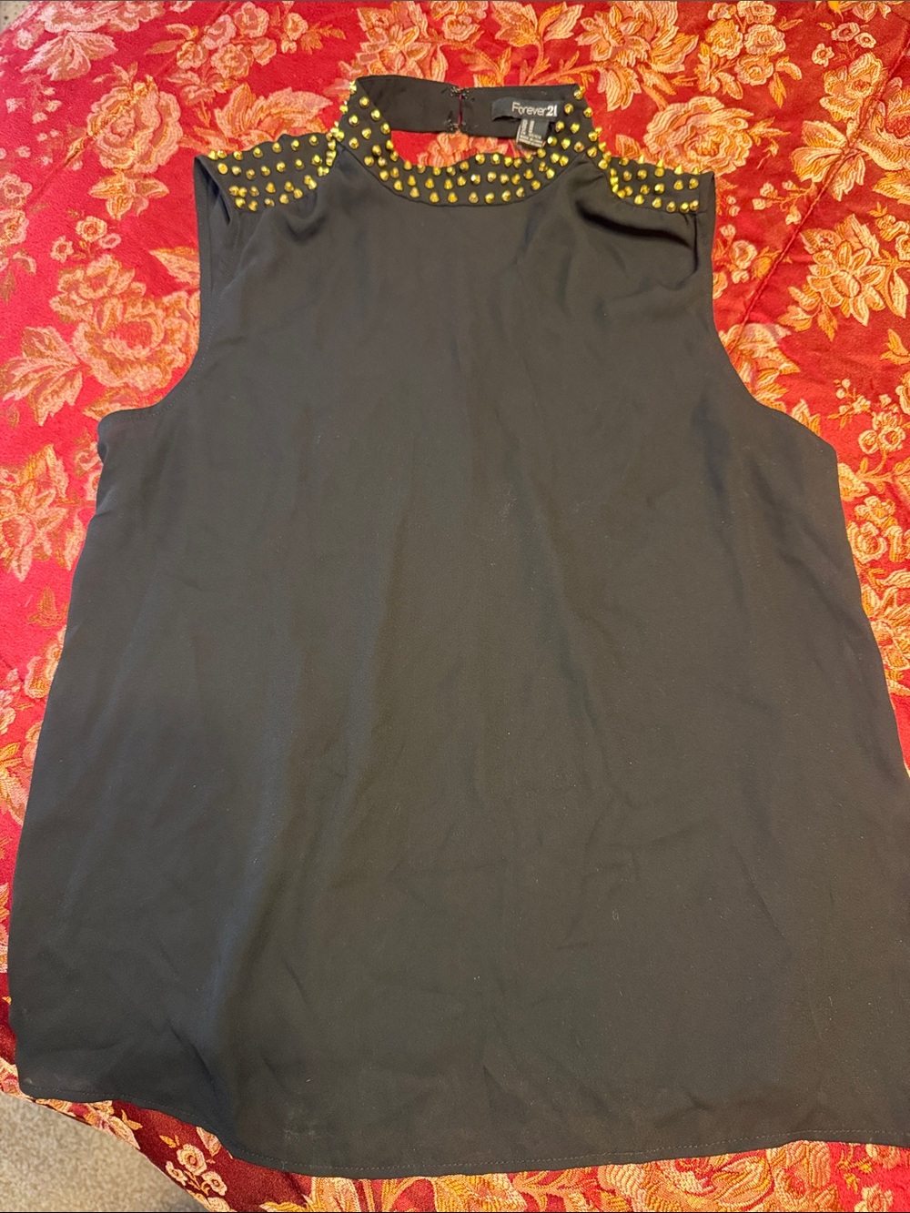 Forever 21 Black Sleeveless Studded Neckline Camisole